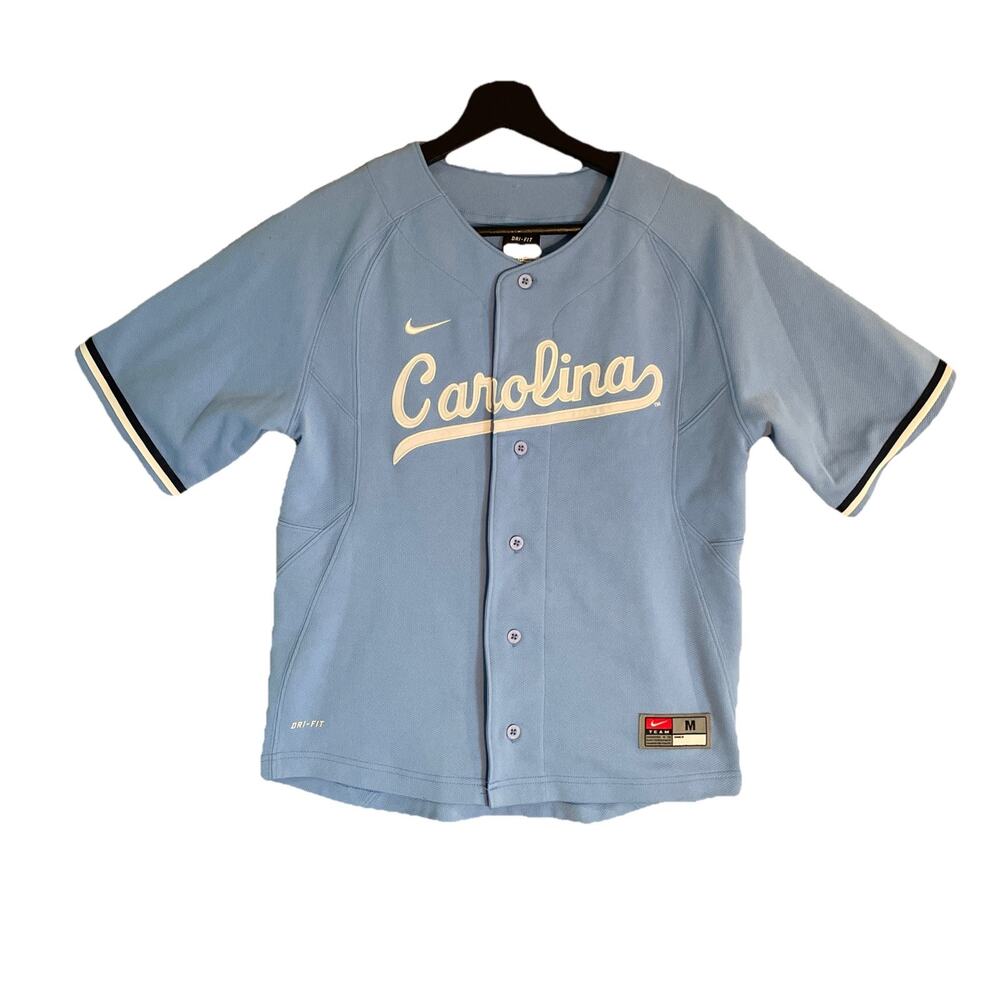 North Carolina Team Issued Baseball Jersey Shirt Nike Tar Heels Medium Blue